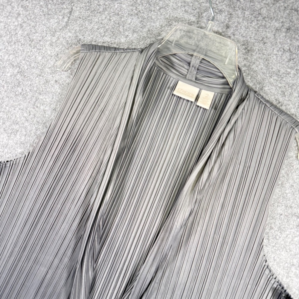 Chico's Collection Pleated Vest Women Size 2 Gray Accordion Open Front Draped